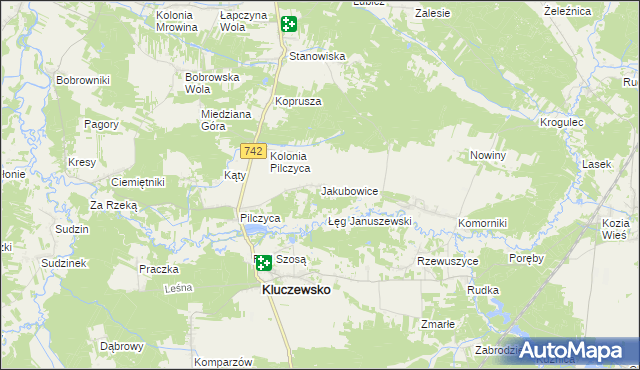 mapa Jakubowice gmina Kluczewsko, Jakubowice gmina Kluczewsko na mapie Targeo