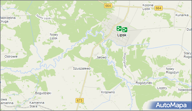 mapa Jałowo gmina Lipsk, Jałowo gmina Lipsk na mapie Targeo