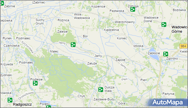 mapa Jamy gmina Wadowice Górne, Jamy gmina Wadowice Górne na mapie Targeo