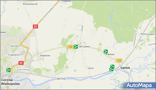 mapa Janczewo gmina Santok, Janczewo gmina Santok na mapie Targeo