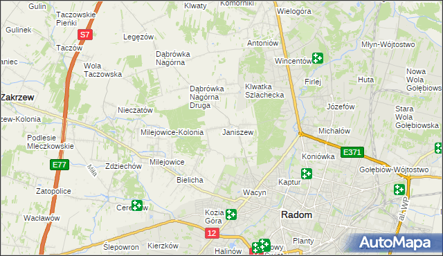 mapa Janiszew gmina Zakrzew, Janiszew gmina Zakrzew na mapie Targeo