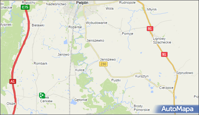 mapa Janiszewo gmina Pelplin, Janiszewo gmina Pelplin na mapie Targeo