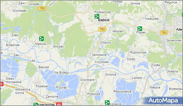 mapa Jankowice gmina Babice, Jankowice gmina Babice na mapie Targeo