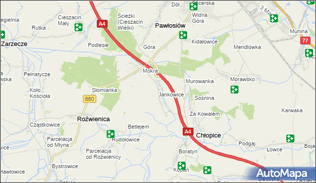 mapa Jankowice gmina Chłopice, Jankowice gmina Chłopice na mapie Targeo