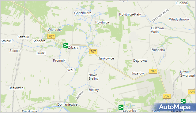 mapa Jankowice gmina Nowe Miasto nad Pilicą, Jankowice gmina Nowe Miasto nad Pilicą na mapie Targeo