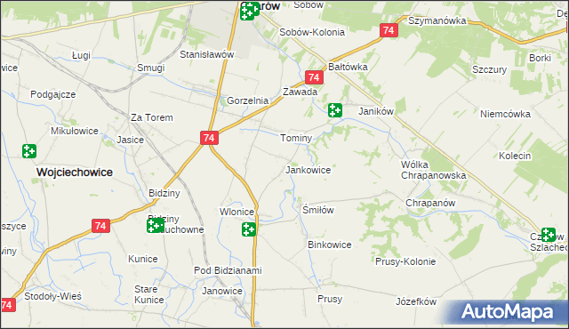 mapa Jankowice gmina Ożarów, Jankowice gmina Ożarów na mapie Targeo