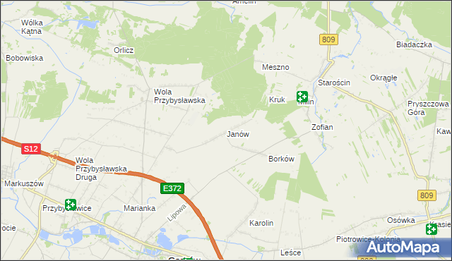 mapa Janów gmina Garbów, Janów gmina Garbów na mapie Targeo