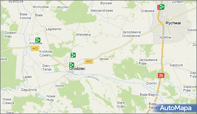 mapa Janów gmina Grodziec, Janów gmina Grodziec na mapie Targeo