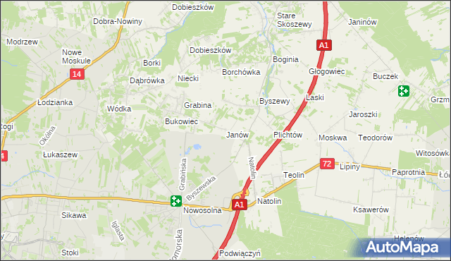 mapa Janów gmina Nowosolna, Janów gmina Nowosolna na mapie Targeo