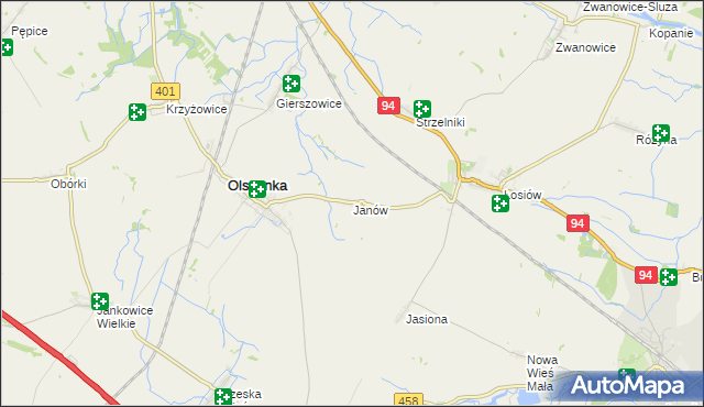 mapa Janów gmina Olszanka, Janów gmina Olszanka na mapie Targeo