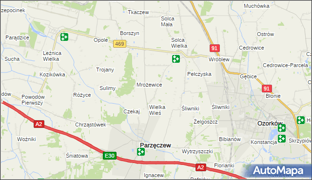 mapa Janów gmina Parzęczew, Janów gmina Parzęczew na mapie Targeo