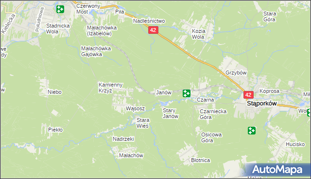 mapa Janów gmina Stąporków, Janów gmina Stąporków na mapie Targeo