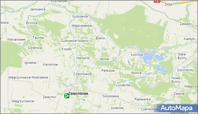 mapa Janów gmina Żelechlinek, Janów gmina Żelechlinek na mapie Targeo