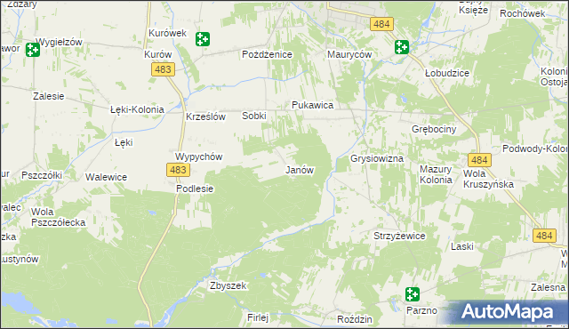 mapa Janów gmina Zelów, Janów gmina Zelów na mapie Targeo