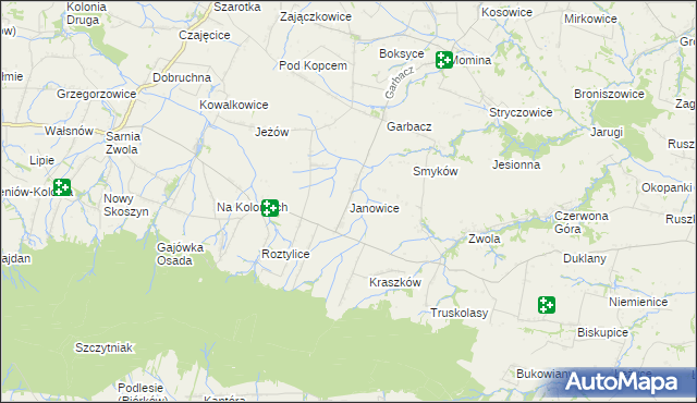 mapa Janowice gmina Waśniów, Janowice gmina Waśniów na mapie Targeo