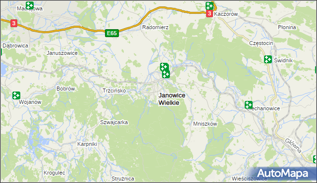 mapa Janowice Wielkie, Janowice Wielkie na mapie Targeo