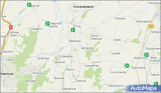 mapa Janowiczki gmina Kondratowice, Janowiczki gmina Kondratowice na mapie Targeo