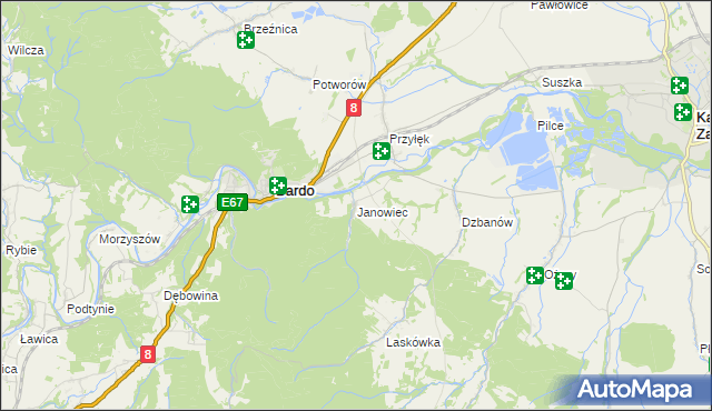 mapa Janowiec gmina Bardo, Janowiec gmina Bardo na mapie Targeo