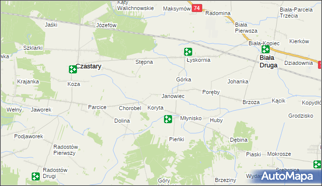 mapa Janowiec gmina Biała, Janowiec gmina Biała na mapie Targeo