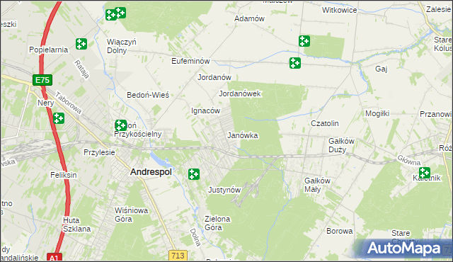 mapa Janówka gmina Andrespol, Janówka gmina Andrespol na mapie Targeo