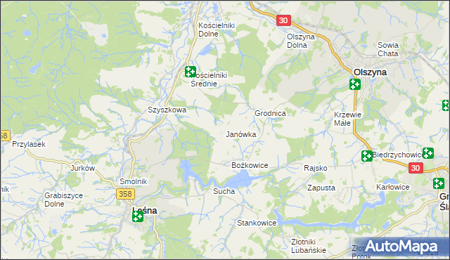 mapa Janówka gmina Leśna, Janówka gmina Leśna na mapie Targeo