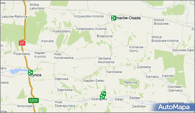 mapa Janówka Wschodnia, Janówka Wschodnia na mapie Targeo