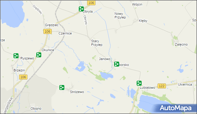 mapa Janowo gmina Warnice, Janowo gmina Warnice na mapie Targeo