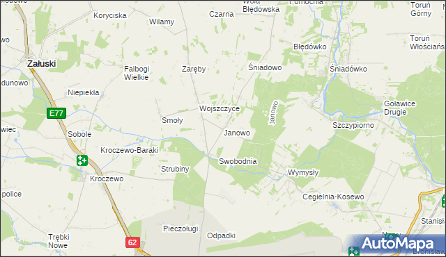 mapa Janowo gmina Zakroczym, Janowo gmina Zakroczym na mapie Targeo