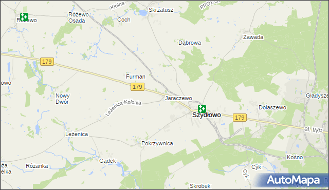 mapa Jaraczewo gmina Szydłowo, Jaraczewo gmina Szydłowo na mapie Targeo