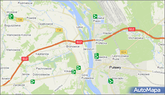 mapa Jaroszyn gmina Puławy, Jaroszyn gmina Puławy na mapie Targeo