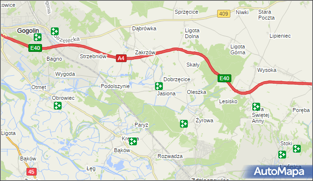 mapa Jasiona gmina Zdzieszowice, Jasiona gmina Zdzieszowice na mapie Targeo