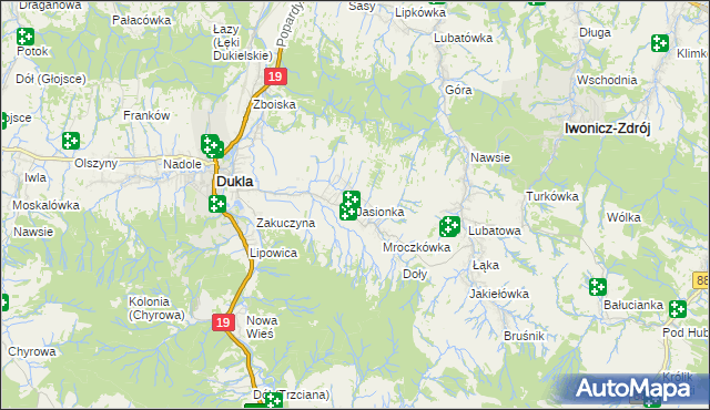 mapa Jasionka gmina Dukla, Jasionka gmina Dukla na mapie Targeo