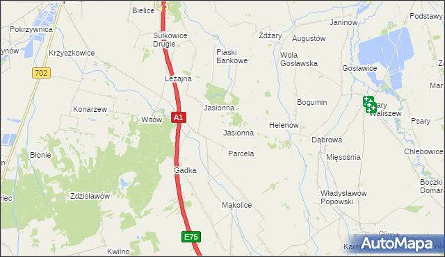 mapa Jasionna gmina Głowno, Jasionna gmina Głowno na mapie Targeo