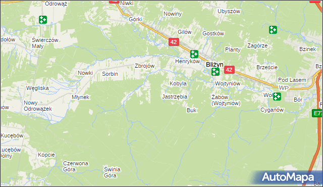 mapa Jastrzębia gmina Bliżyn, Jastrzębia gmina Bliżyn na mapie Targeo