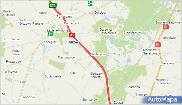 mapa Jastrzębia gmina Gostynin, Jastrzębia gmina Gostynin na mapie Targeo