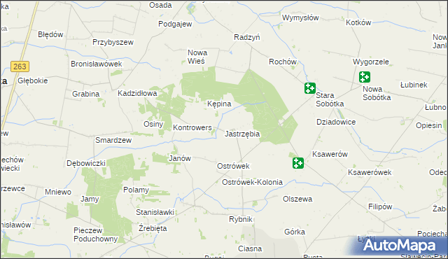 mapa Jastrzębia gmina Grabów, Jastrzębia gmina Grabów na mapie Targeo