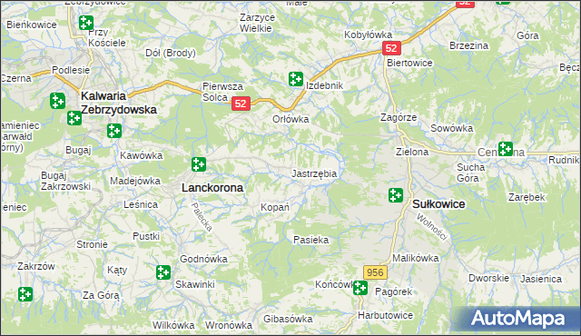 mapa Jastrzębia gmina Lanckorona, Jastrzębia gmina Lanckorona na mapie Targeo