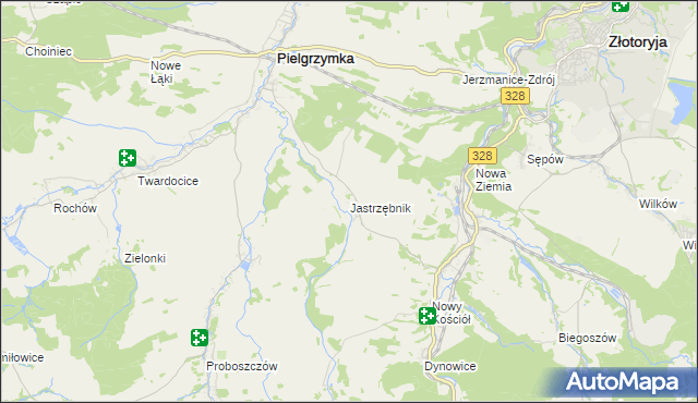 mapa Jastrzębnik gmina Pielgrzymka, Jastrzębnik gmina Pielgrzymka na mapie Targeo