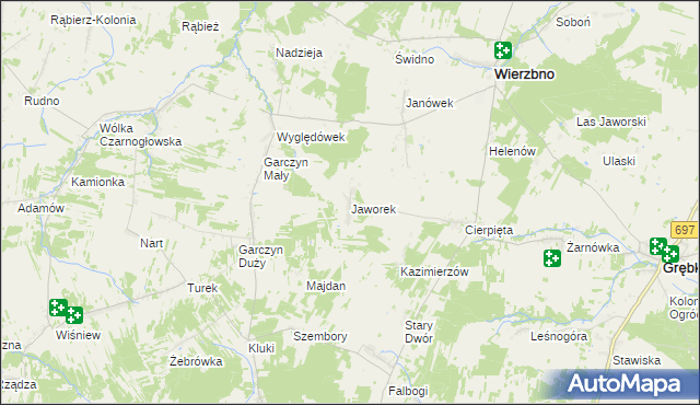 mapa Jaworek gmina Wierzbno, Jaworek gmina Wierzbno na mapie Targeo