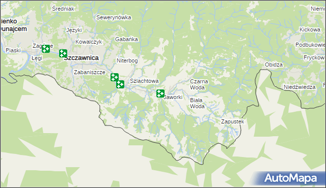 mapa Jaworki gmina Szczawnica, Jaworki gmina Szczawnica na mapie Targeo