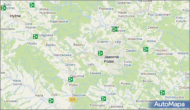 mapa Jawornik Polski, Jawornik Polski na mapie Targeo