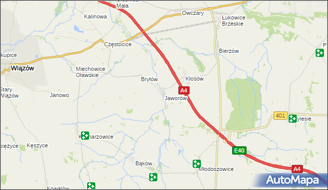 mapa Jaworów gmina Wiązów, Jaworów gmina Wiązów na mapie Targeo