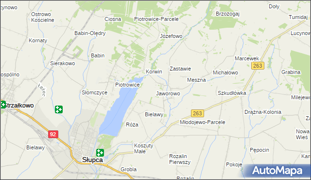 mapa Jaworowo gmina Słupca, Jaworowo gmina Słupca na mapie Targeo