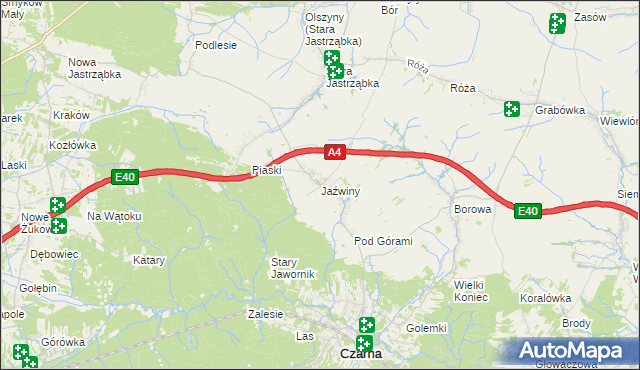 mapa Jaźwiny gmina Czarna, Jaźwiny gmina Czarna na mapie Targeo