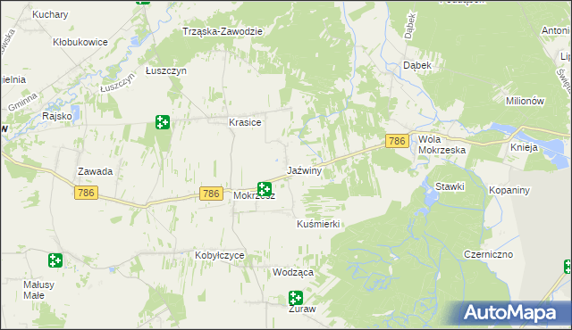 mapa Jaźwiny gmina Mstów, Jaźwiny gmina Mstów na mapie Targeo