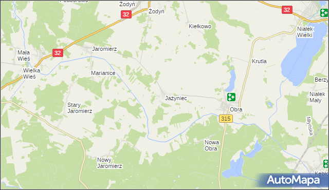 mapa Jażyniec, Jażyniec na mapie Targeo