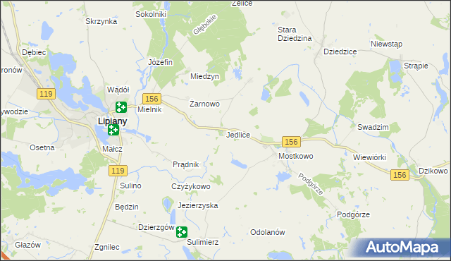 mapa Jedlice gmina Lipiany, Jedlice gmina Lipiany na mapie Targeo