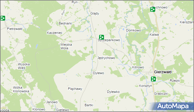 mapa Jędrychowo gmina Grunwald, Jędrychowo gmina Grunwald na mapie Targeo