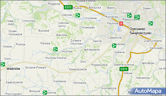 mapa Jędrzejowice gmina Bodzechów, Jędrzejowice gmina Bodzechów na mapie Targeo