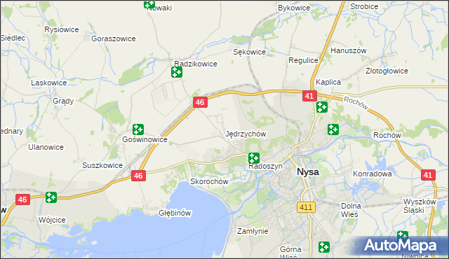 mapa Jędrzychów gmina Nysa, Jędrzychów gmina Nysa na mapie Targeo